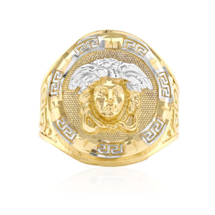 Solid 10K Gold Yellow Diamond-Cut Style Medusa Round Men’s Signet Ring
