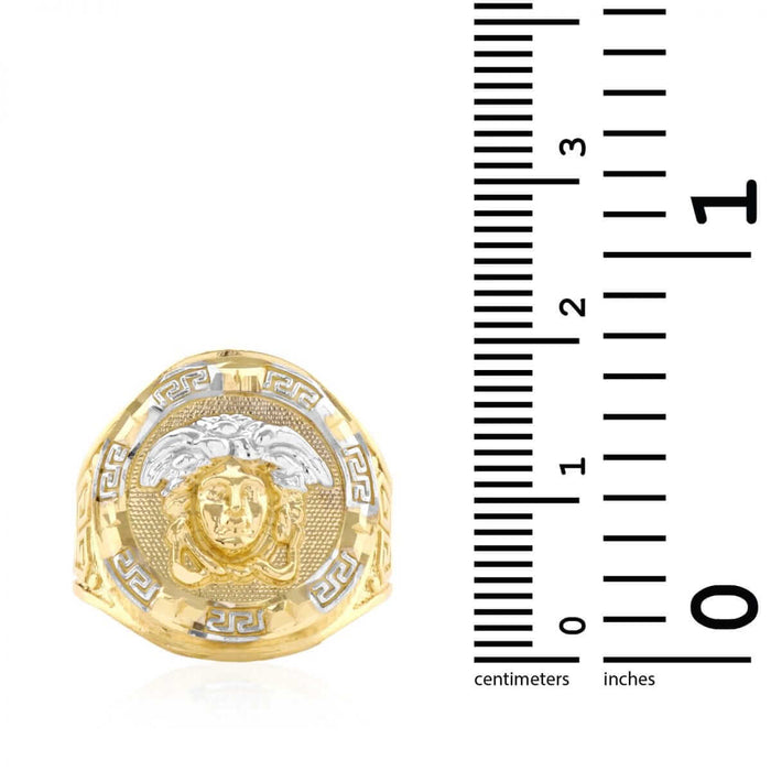 Solid 10K Gold Yellow Diamond-Cut Style Medusa Round Men’s Signet Ring