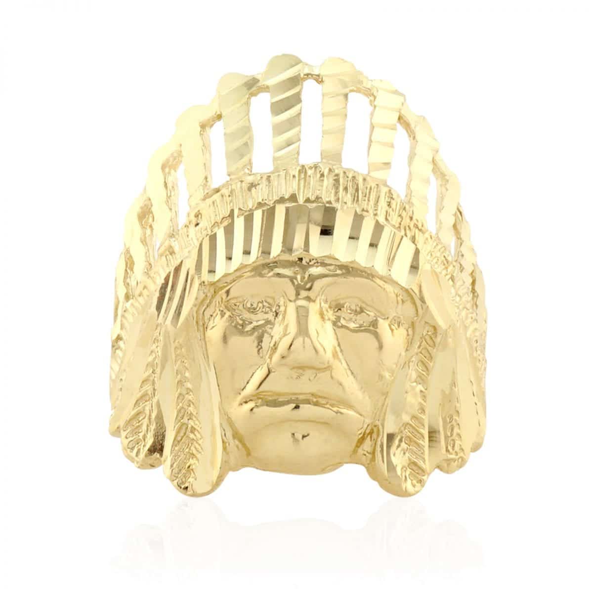 Solid 10k Real Gold Yellow Apache Chief Head Native Men's Signet Ring