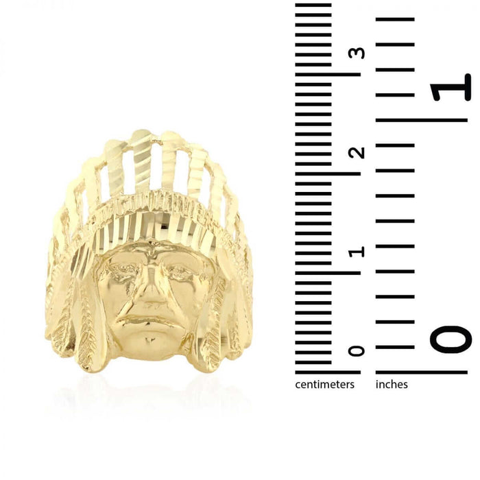 Solid 10K Gold Yellow Apache Chief Head Native Men's Signet Ring