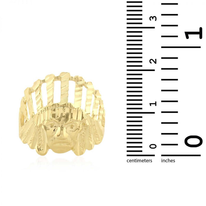 Solid 10K Gold Yellow Diamond-Cut Apache Chief Head Native Men's Ring