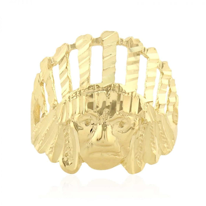 Solid 10K Gold Yellow Diamond-Cut Apache Chief Head Native Men's Ring