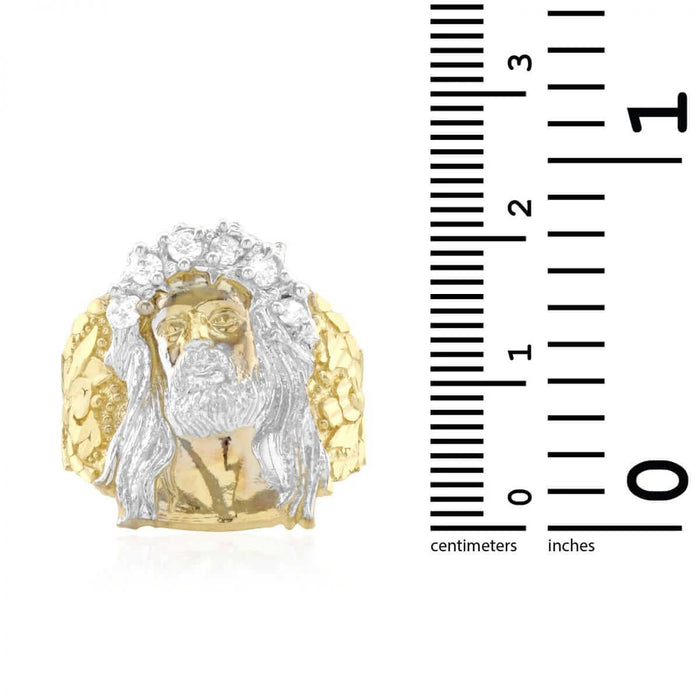 Solid 10k Gold Yellow CZ Jesus Head Face Men's Rings Size 7-12
