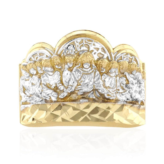 Solid 10k Real Gold Yellow Diamond Cut Last Supper Religious Ring Size 8-12