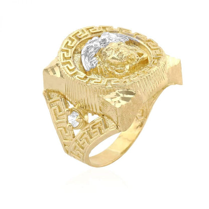 10k Yellow Gold Created Diamond Cut Medusa Head Square Men's Signet Ring