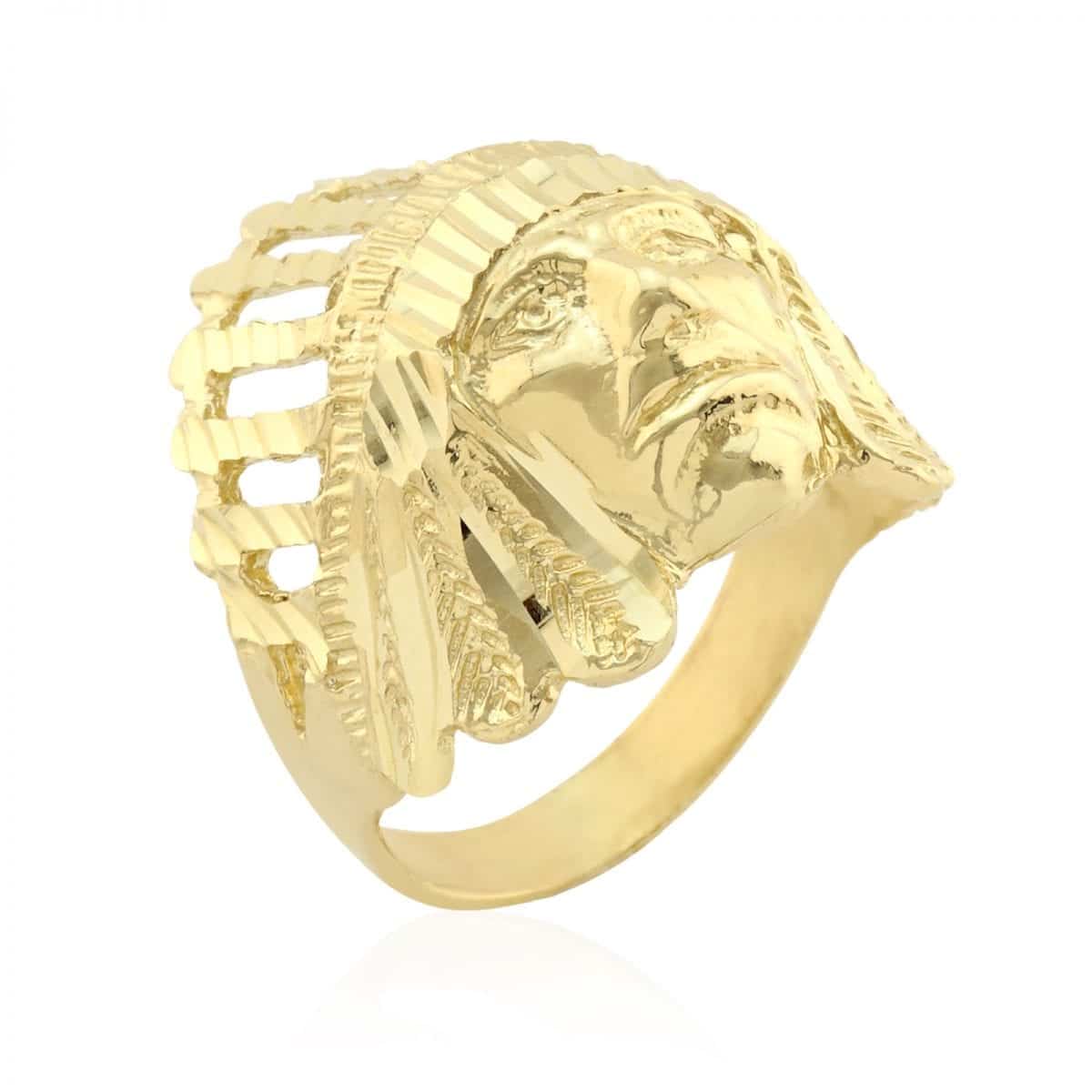 Solid 10k Real Gold Yellow Apache Chief Head Native Men's Signet Ring