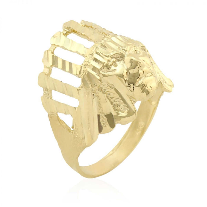 Solid 10K Gold Yellow Diamond-Cut Apache Chief Head Native Men's Ring