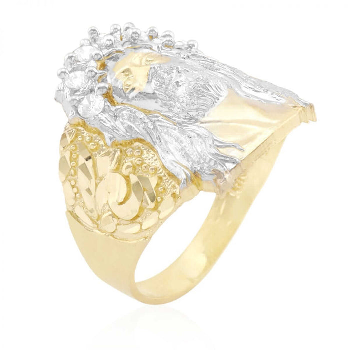 Solid 10k Gold Yellow CZ Jesus Head Face Men's Rings Size 7-12
