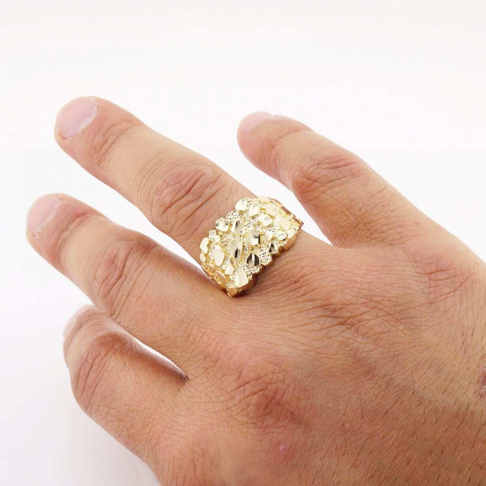 Solid 10K Gold Yellow Diamond-Cut Pattern Nugget Ring