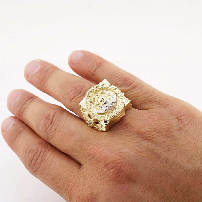 10k Yellow Gold CZ Medusa Head Square Men's Signet Ring
