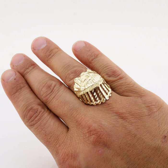 Solid 10K Gold Yellow Apache Chief Head Native Men's Signet Ring