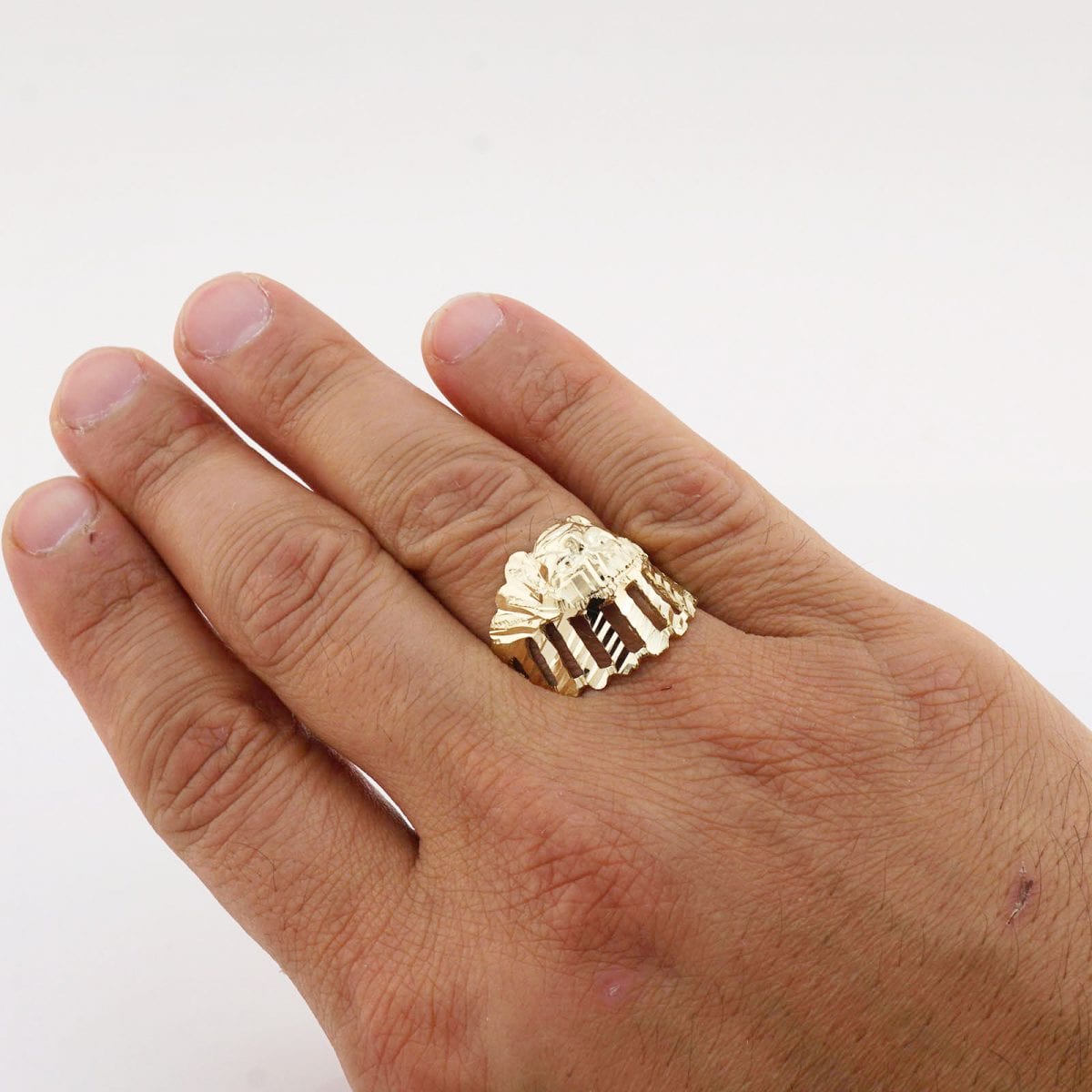 Solid 10k Real Gold Yellow Diamond Cut Apache Chief Head Native Men's Ring