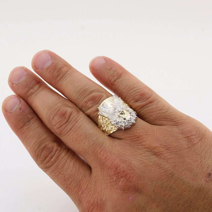 Solid 10k Gold Yellow CZ Jesus Head Face Men's Rings Size 7-12