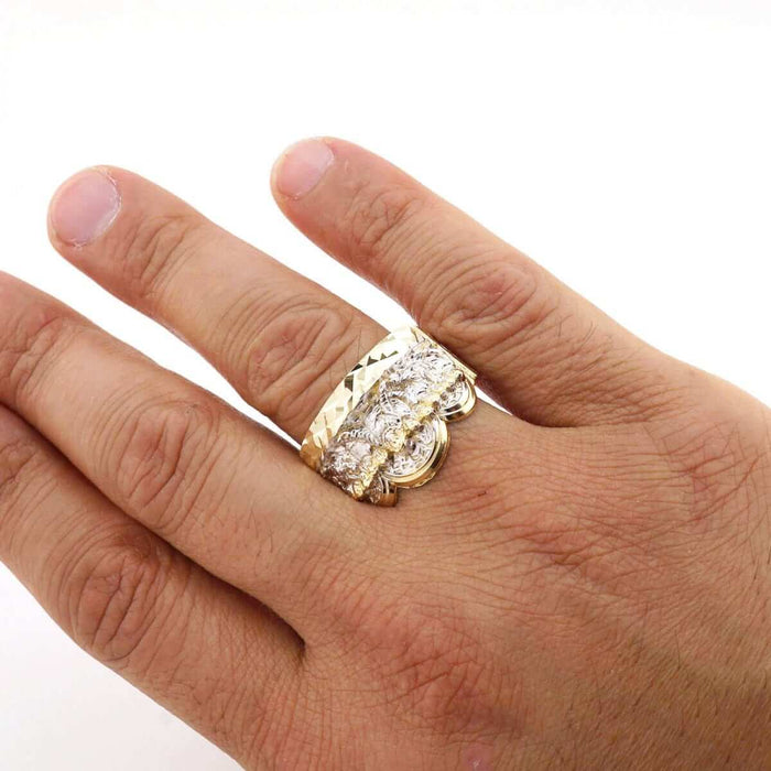 Solid 10K Gold Yellow Diamond-Cut Last Supper Religious Ring Size 8-12