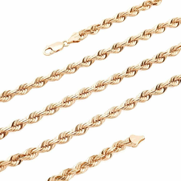 14K Rose Gold 2mm-7mm Diamond-Cut Rope Chain (Solid Links) 20"-30"