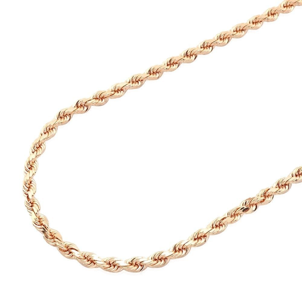 Solid 14k Rose Gold Diamond Cut Rope Chain Necklace 2mm-7mm 20"-30"