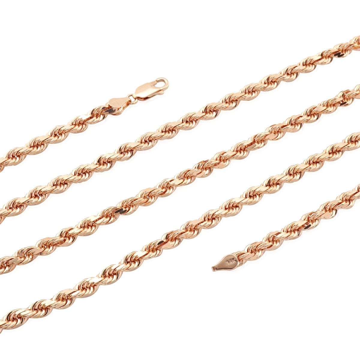 Solid 14k Rose Gold Diamond Cut Rope Chain Necklace 2mm-7mm 20"-30"