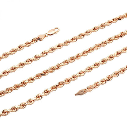 Solid 14k Rose Gold Diamond Cut Rope Chain Necklace 2mm-7mm 20"-30"