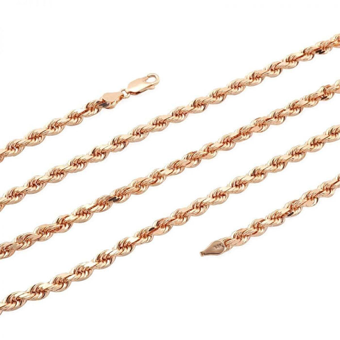 14K Rose Gold 2mm-7mm Diamond-Cut Rope Chain (Solid Links) 20"-30"