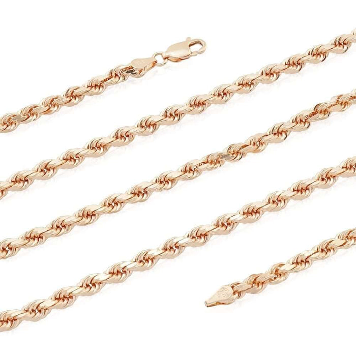14K Rose Gold 2mm-7mm Diamond-Cut Rope Chain (Solid Links) 20"-30"