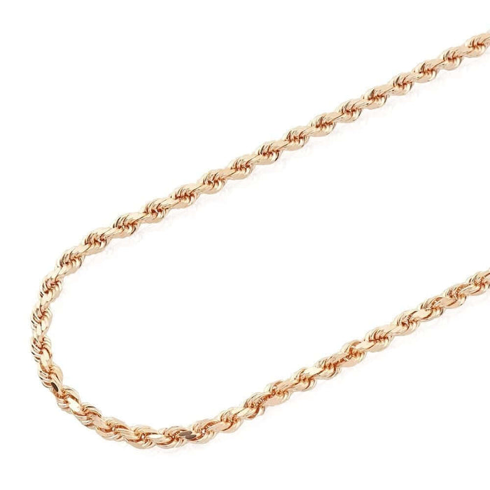 14K Rose Gold 2mm-7mm Diamond-Cut Rope Chain (Solid Links) 20"-30"