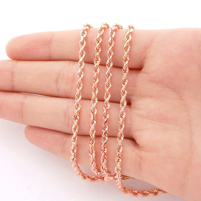 14K Rose Gold 2mm-7mm Diamond-Cut Rope Chain (Solid Links) 20"-30"