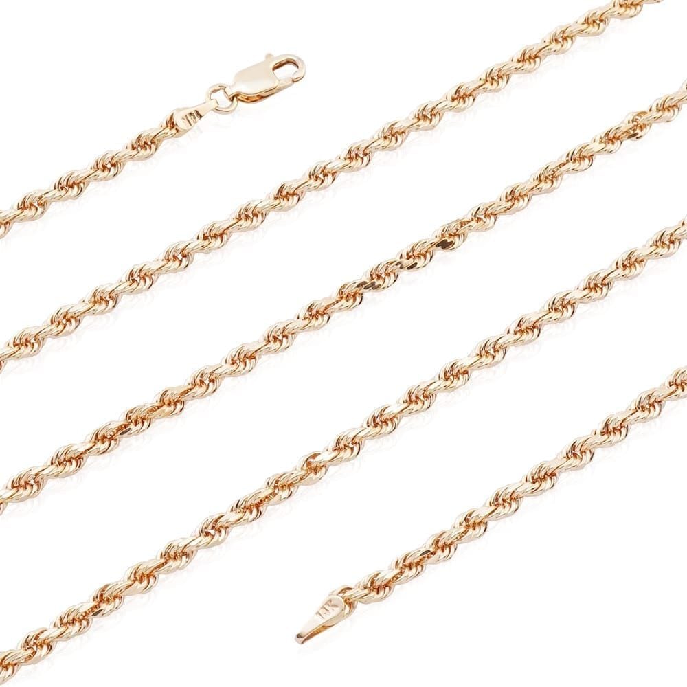 Solid 14k Rose Gold Diamond Cut Rope Chain Necklace 2mm-7mm 20"-30"