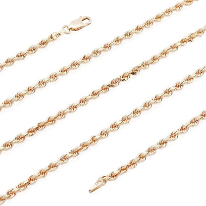 Solid 14k Rose Gold Diamond Cut Rope Chain Necklace 2mm-7mm 20"-30"
