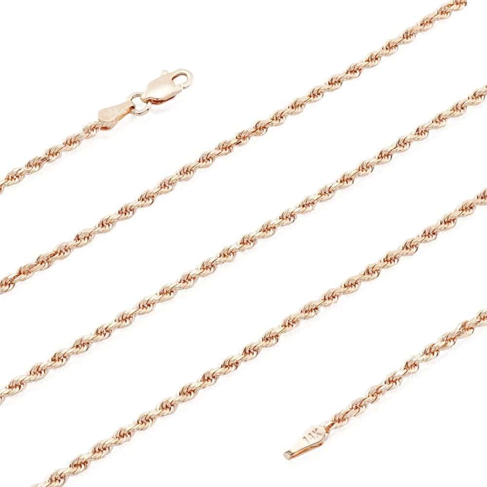 Solid 14k Rose Gold Diamond Cut Rope Chain Necklace 2mm-7mm 20"-30"