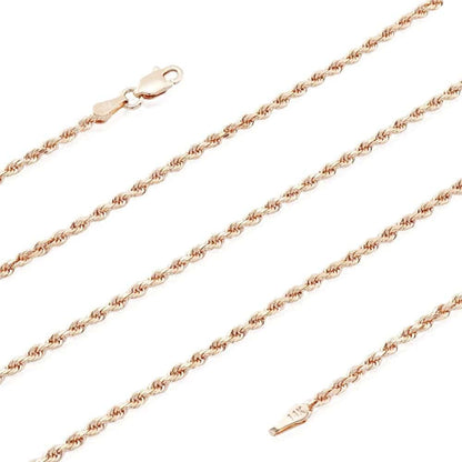 Solid 14k Rose Gold Diamond Cut Rope Chain Necklace 2mm-7mm 20"-30"