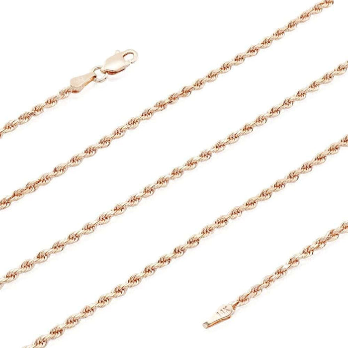 14K Rose Gold 2mm-7mm Diamond-Cut Rope Chain (Solid Links) 20"-30"