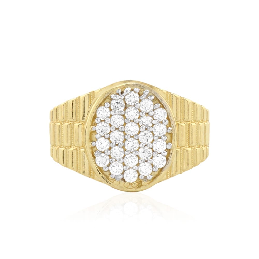 10k Solid Yellow Gold CZ Pave Oval Men's Jubilee Ring