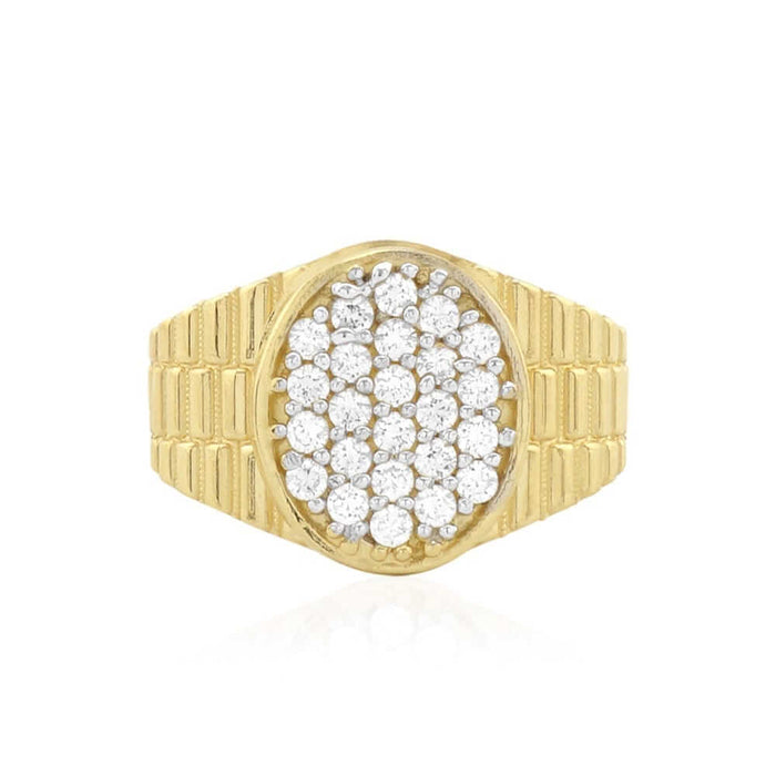 10k Solid Yellow Gold CZ Pave Oval Men's Jubilee Ring