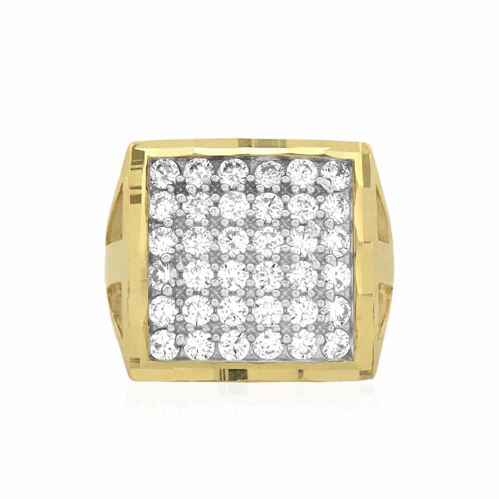 10k Solid Yellow Gold 3.60Ct CZ Pave Square Men's Signet Ring