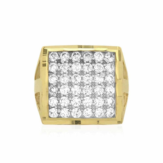 10k Solid Yellow Gold 3.60Ct CZ Pave Square Men's Signet Ring