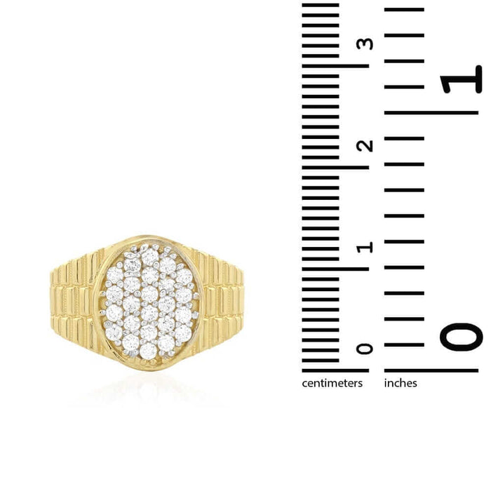 10k Solid Yellow Gold CZ Pave Oval Men's Jubilee Ring