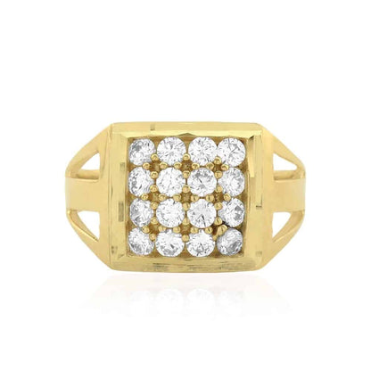 10k Solid Yellow Gold CZ Pave Square Men's Signet Ring 1.60Ct