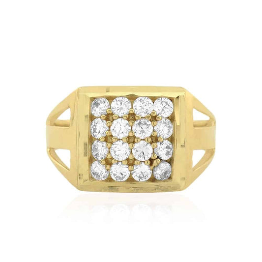 10k Solid Yellow Gold CZ Pave Square Men's Signet Ring 1.60Ct
