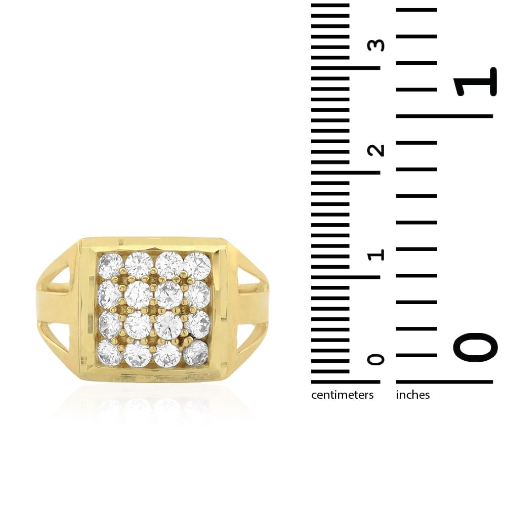 10k Solid Yellow Gold CZ Pave Square Men's Signet Ring 1.60Ct