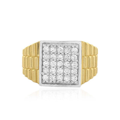 10k Solid Yellow Gold CZ Pave Square Men's Jubilee Ring