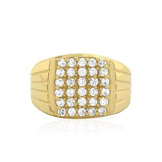 10k Gold Yellow CZ Pave Square Men's Signet Ring