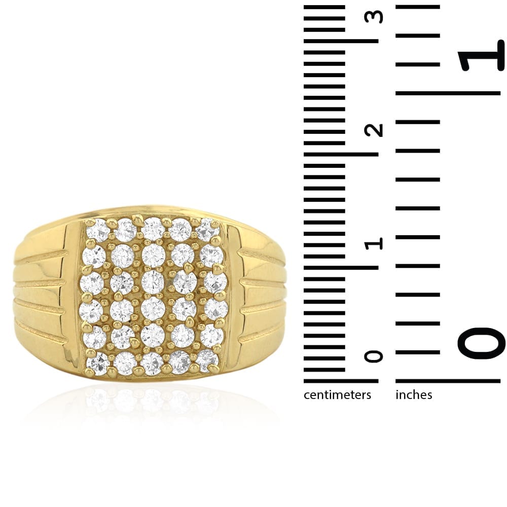 10k Gold Yellow CZ Pave Square Men's Signet Ring