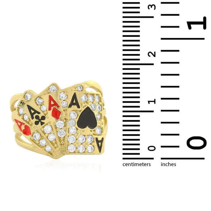 10k Gold Yellow CZ Four Of A Kind Aces Poker Pinky Ring