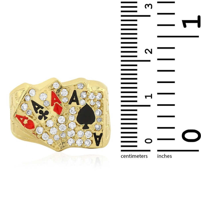 10k Gold Yellow CZ Four Aces Poker Signet Ring