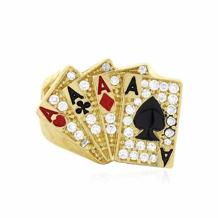 10k Gold Yellow 1.50CTW CZ Aces Poker Ring