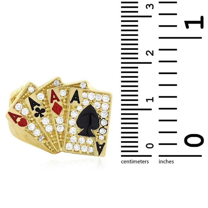 10k Gold Yellow 1.50CTW CZ Aces Poker Ring