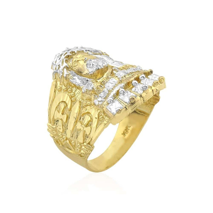 0.8CTW CZ 10k Gold Yellow White Jesus Head Men's Ring