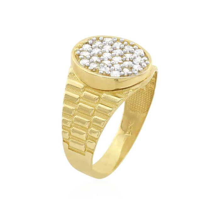 10k Solid Yellow Gold CZ Pave Oval Men's Jubilee Ring