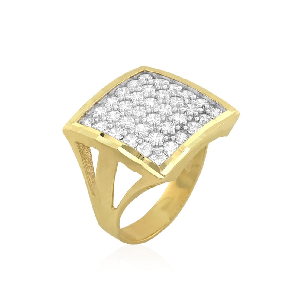 10k Solid Yellow Gold 3.60Ct CZ Pave Square Men's Signet Ring