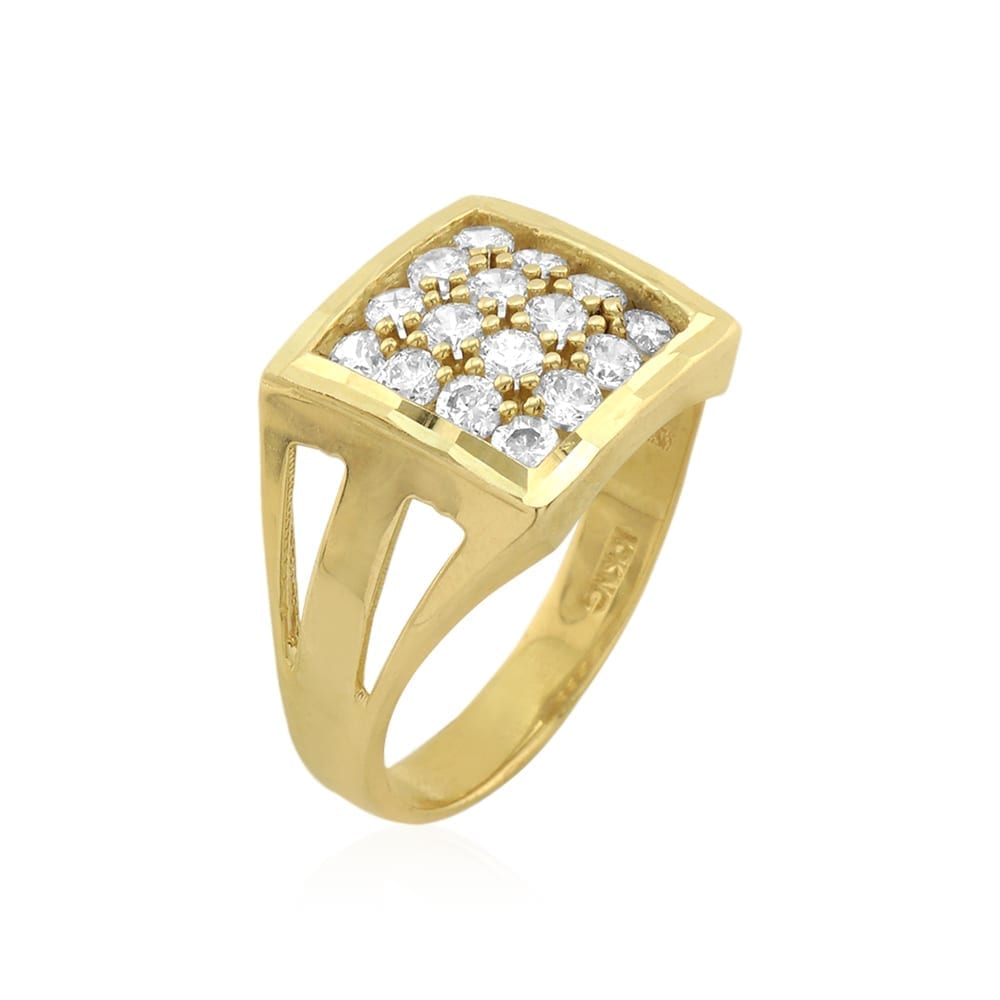 10k Solid Yellow Gold CZ Pave Square Men's Signet Ring 1.60Ct